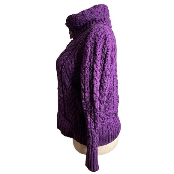 Lands’ End Womens Cable Knit Cardigan XL Petite Purple Royal Varsity Cottagecore - Picture 6 of 12